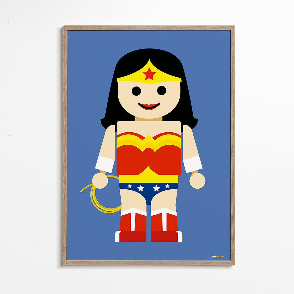 Legetøj Wonder Woman illustration på blå baggrund