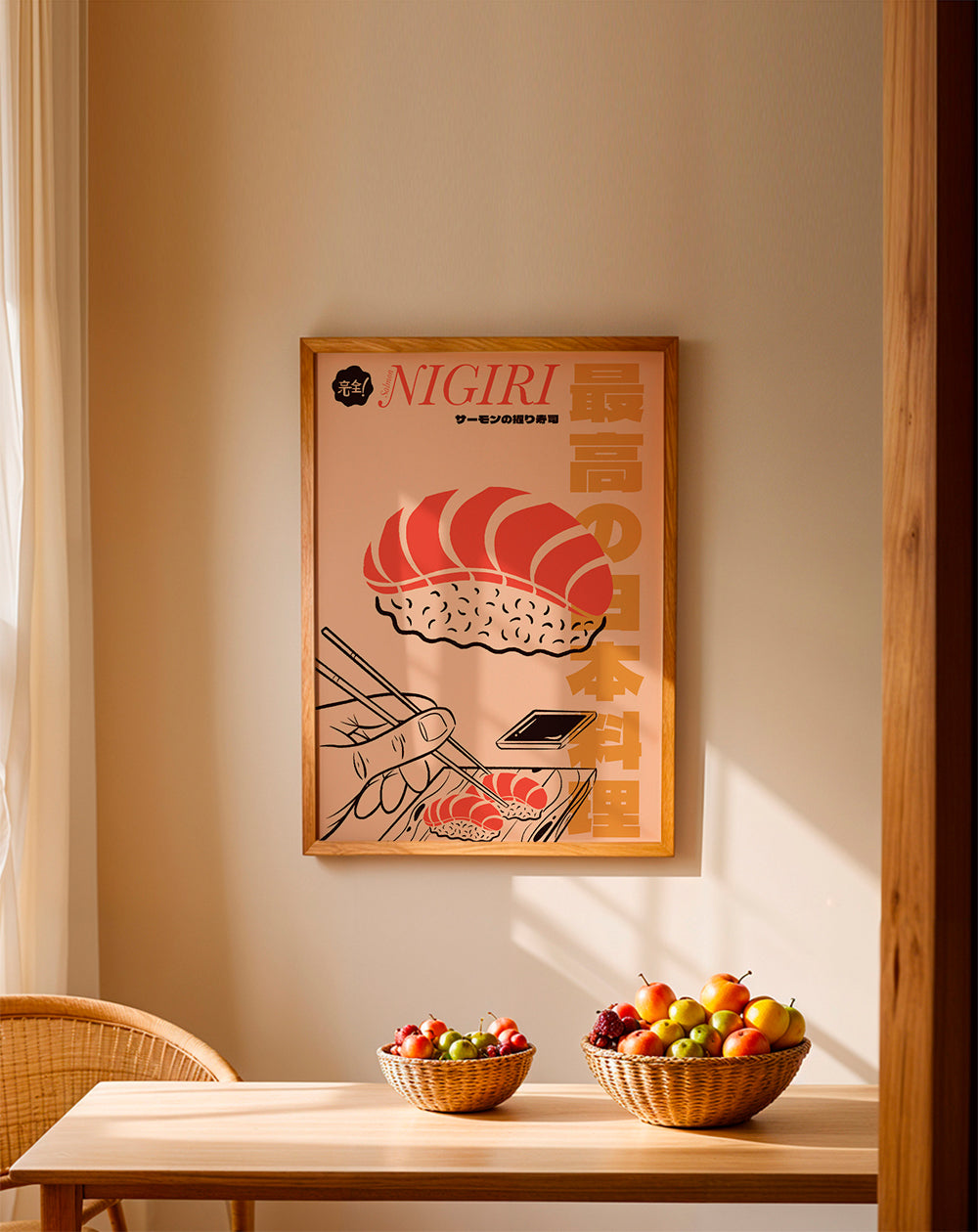 Køkkenkunst Nigiri laks plakat