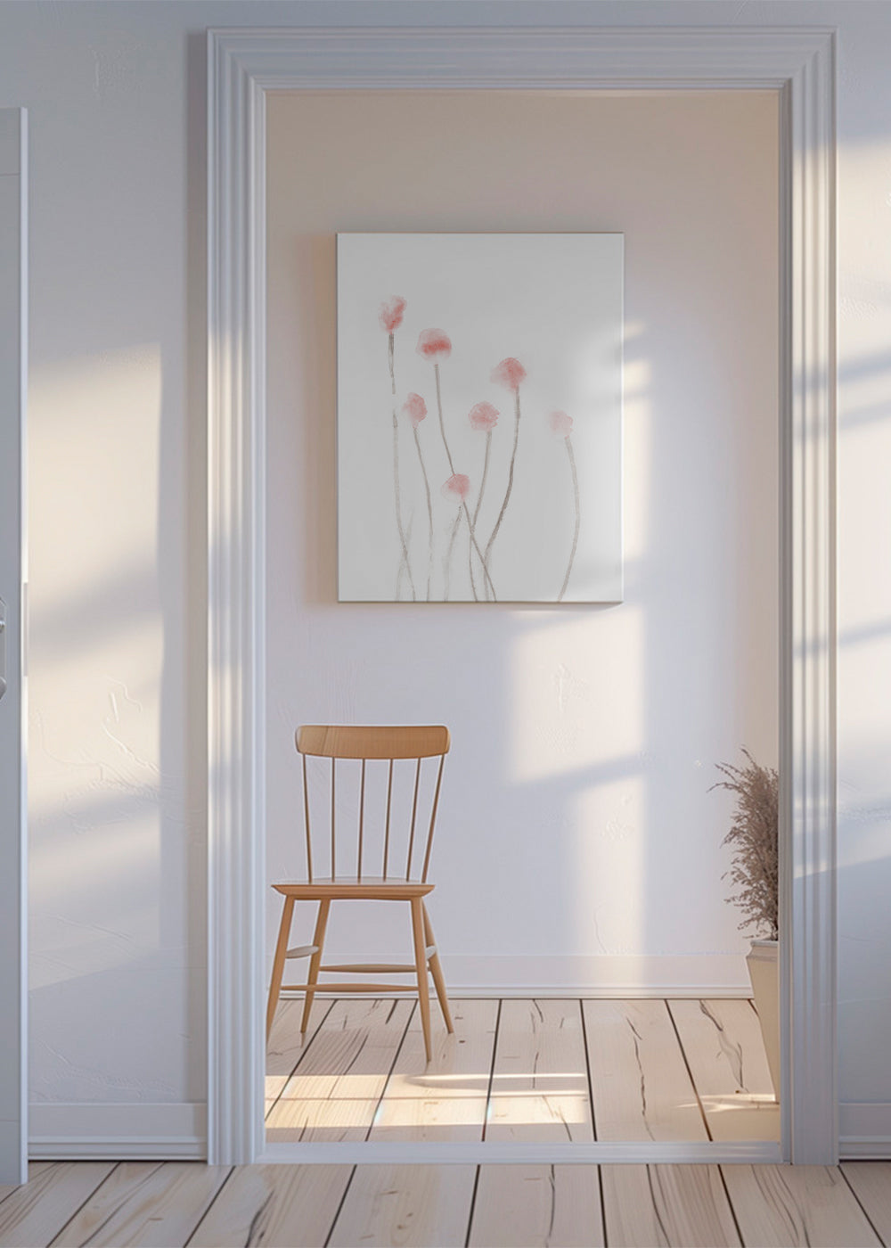 Botanisk plakat med sarte lyserøde blomster
