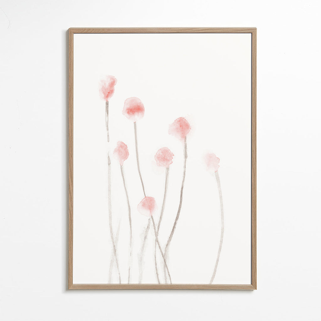 Botanisk plakat med sarte lyserøde blomster