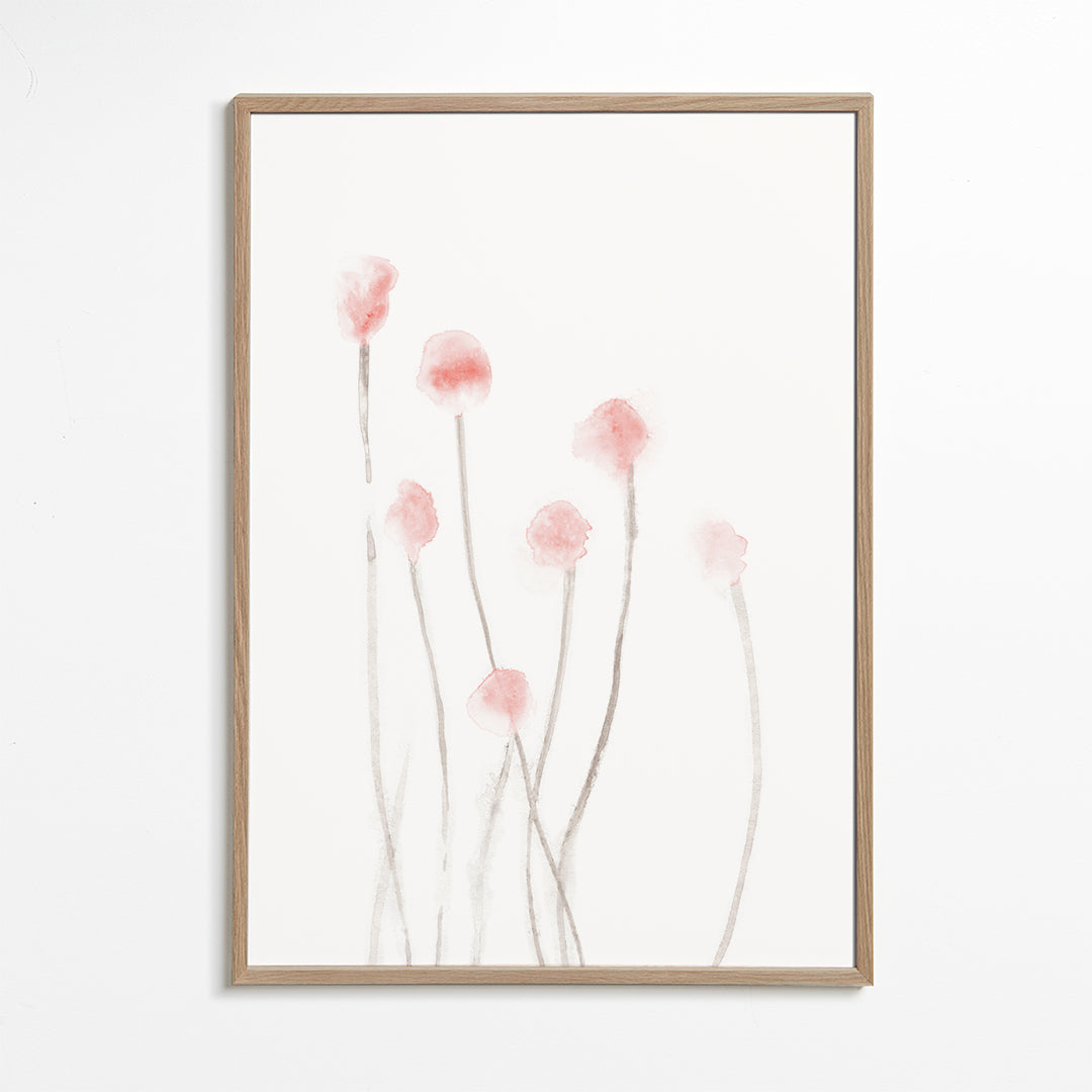 Botanisk plakat med sarte lyserøde blomster