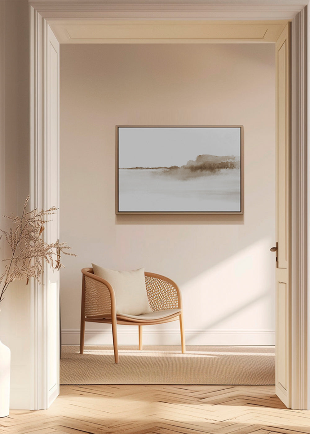 Sepia akvarel landskab minimalistisk