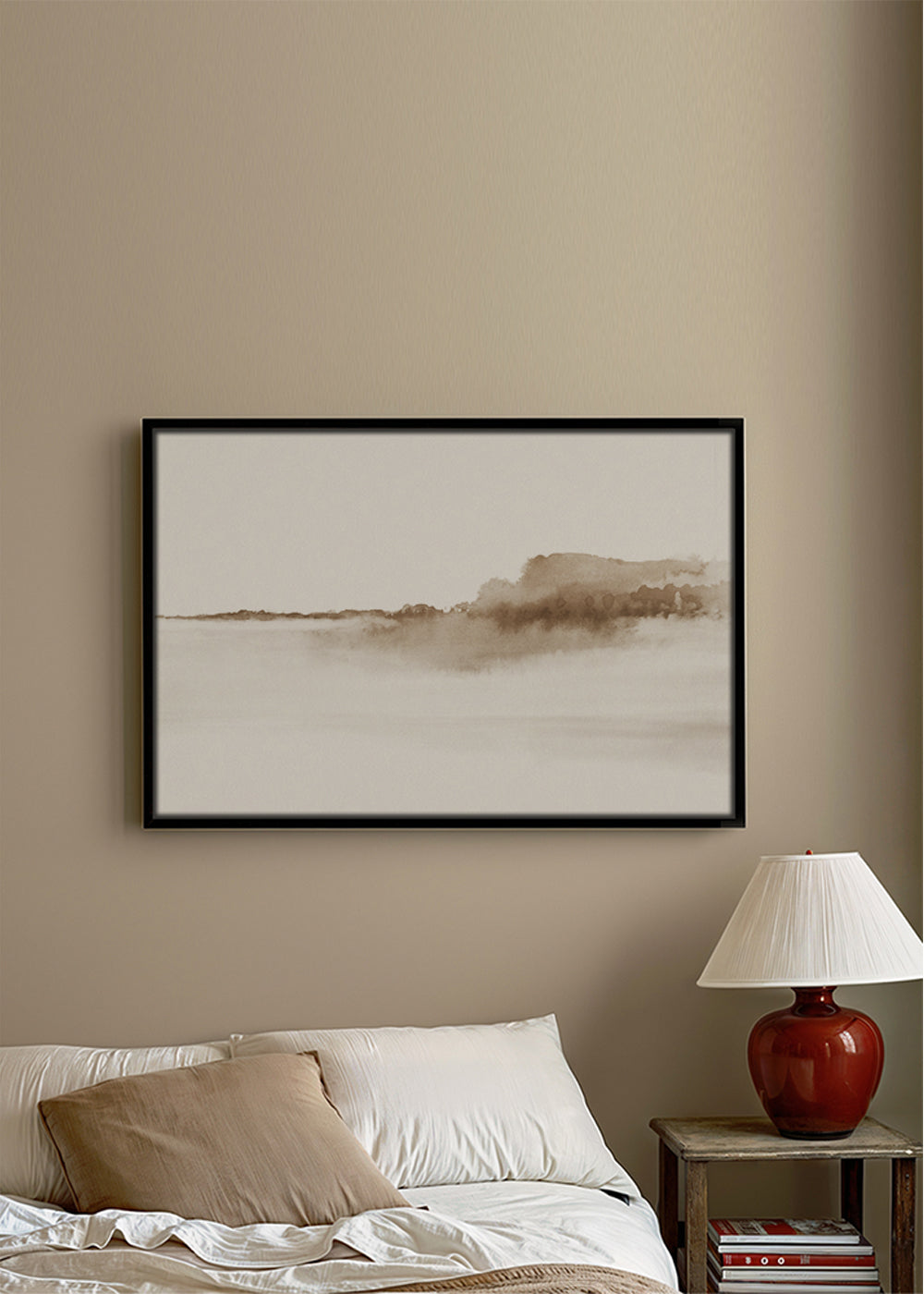 Sepia akvarel landskab minimalistisk