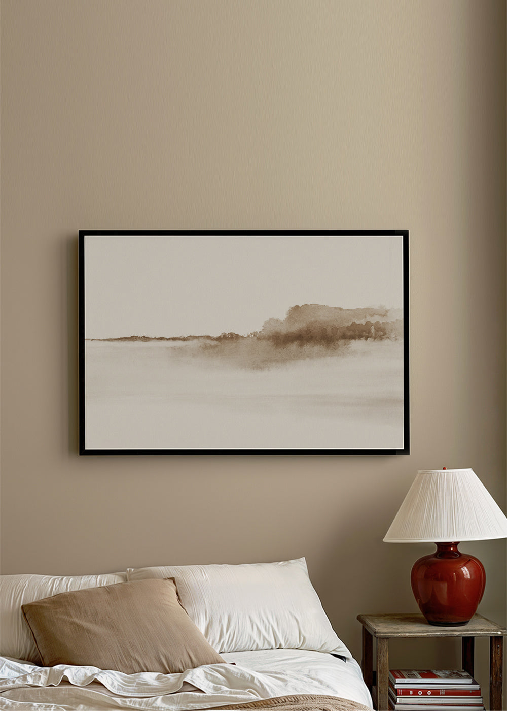 Sepia akvarel landskab minimalistisk