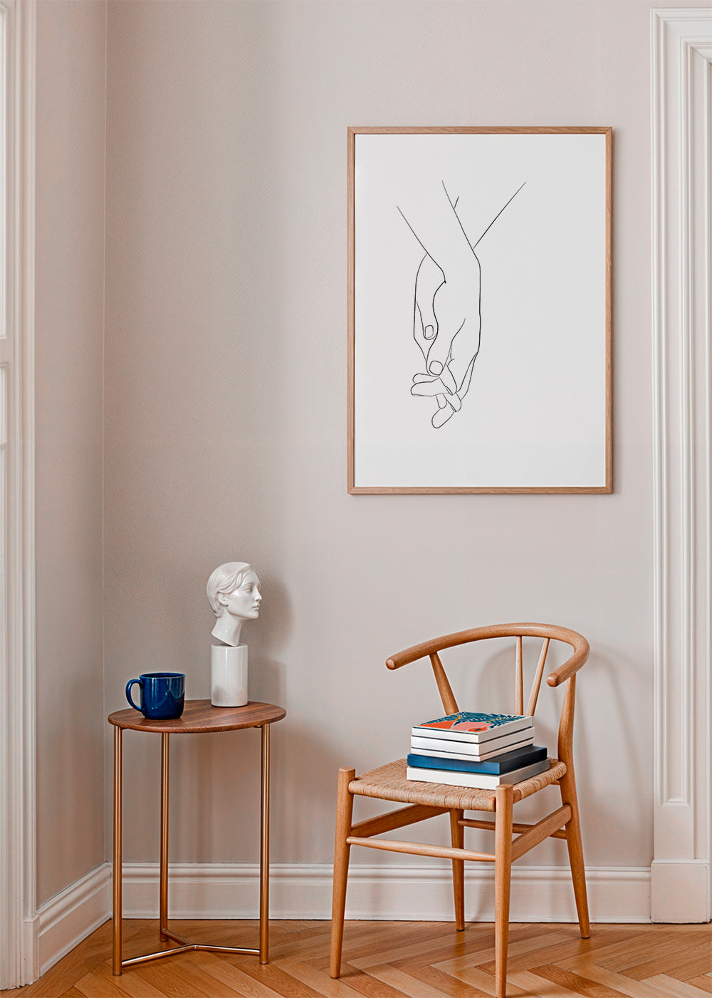 Illustration sammenflettede hænder minimal