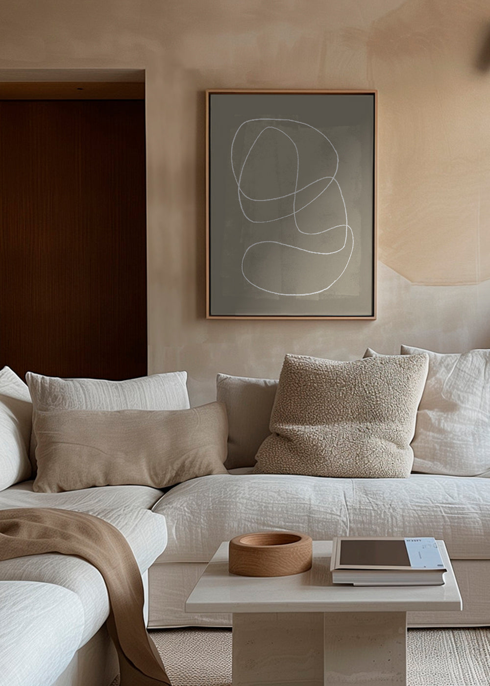 Minimalistisk kunst med hvid streg