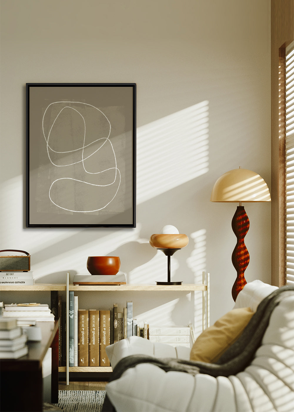 Minimalistisk kunst med hvid streg