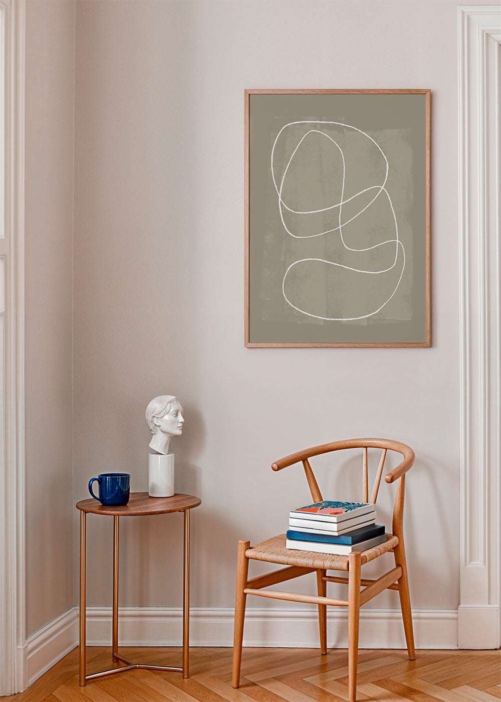 Minimalistisk kunst med hvid streg