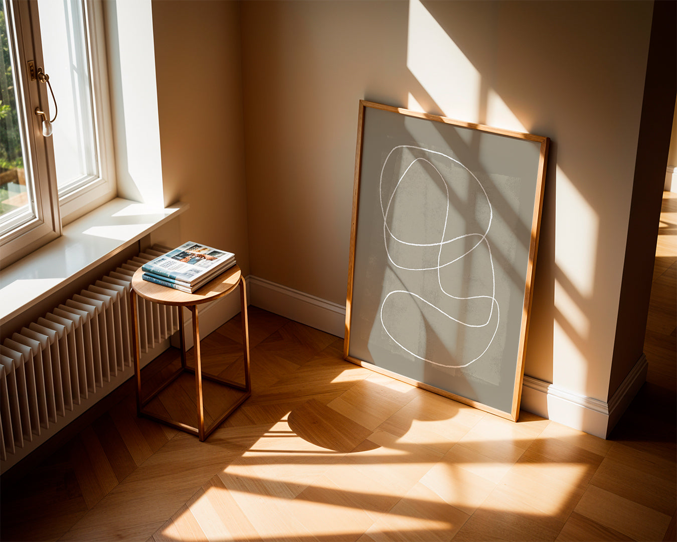 Minimalistisk kunst med hvid streg