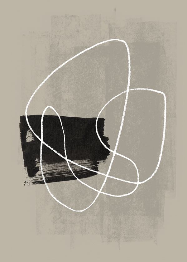Abstrakt kunst med hvid streg og sort form