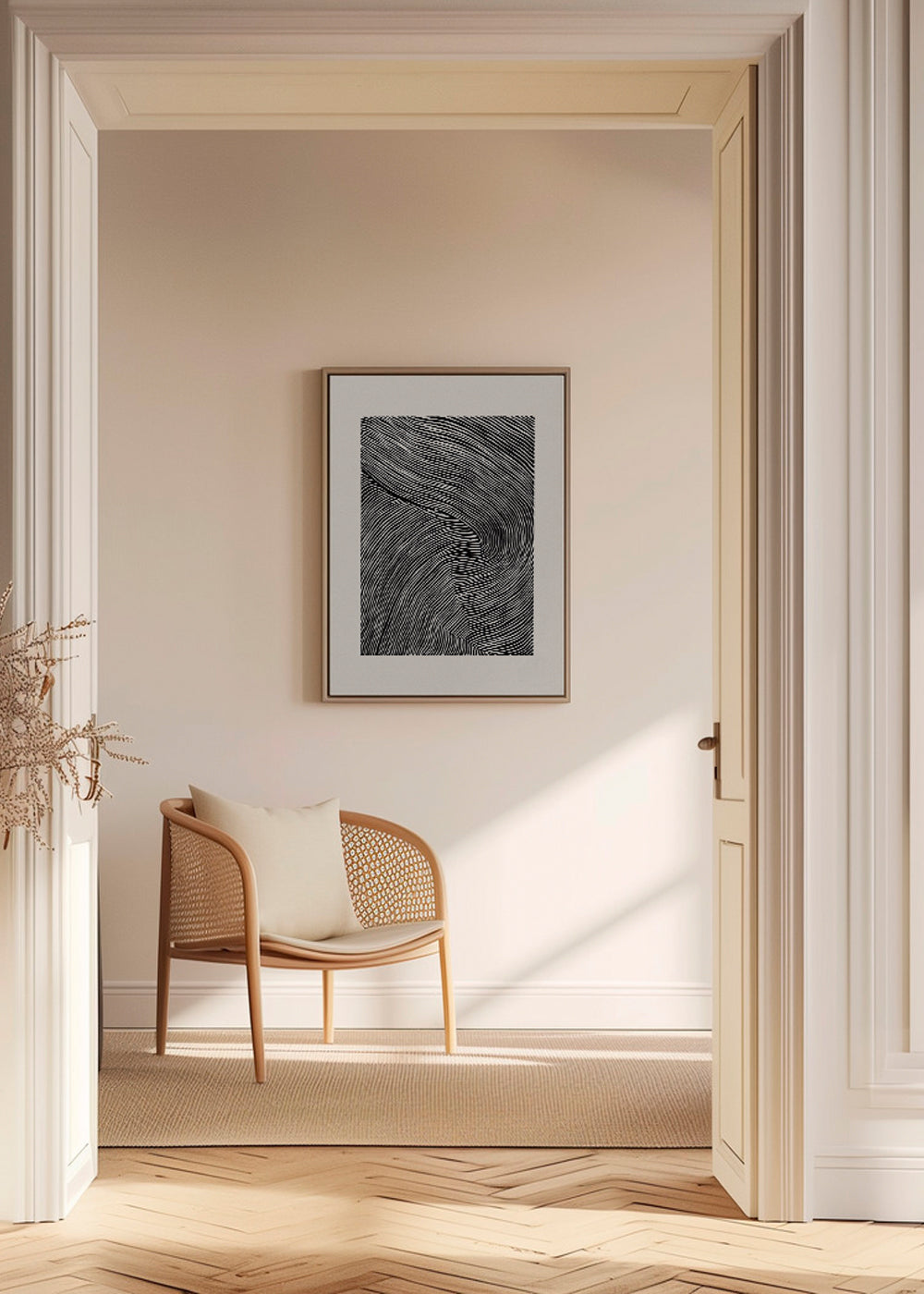 Sort-hvid kunst med bølgende linjer