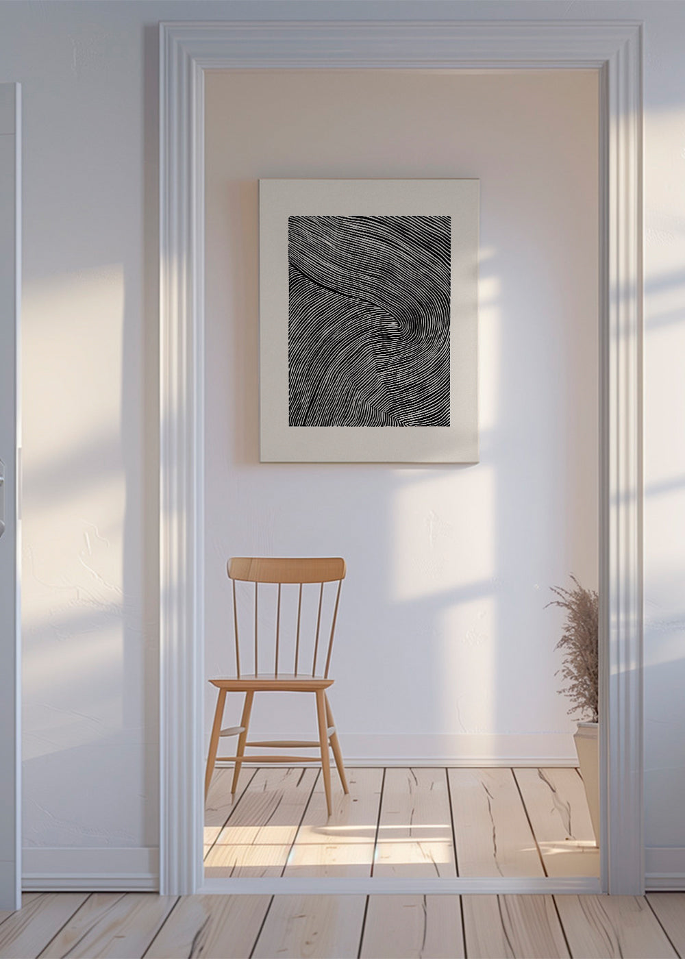 Sort-hvid kunst med bølgende linjer