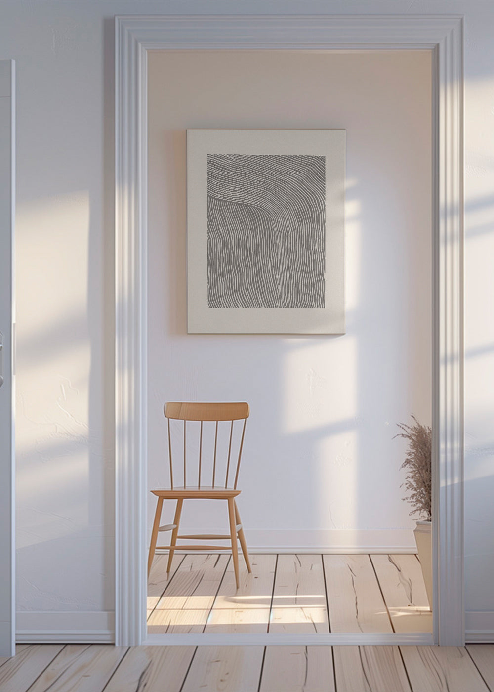Minimalistisk plakat med bølgende linjer