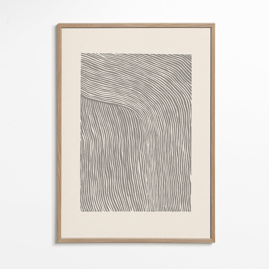 Minimalistisk plakat med bølgende linjer