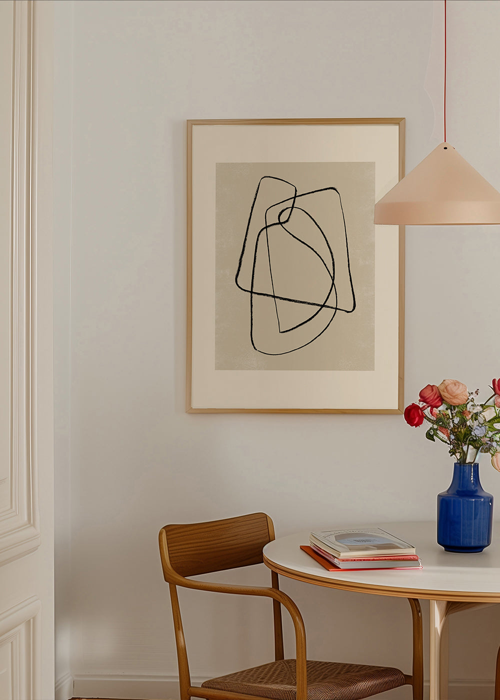 Minimalistisk plakat sorte streger på beige
