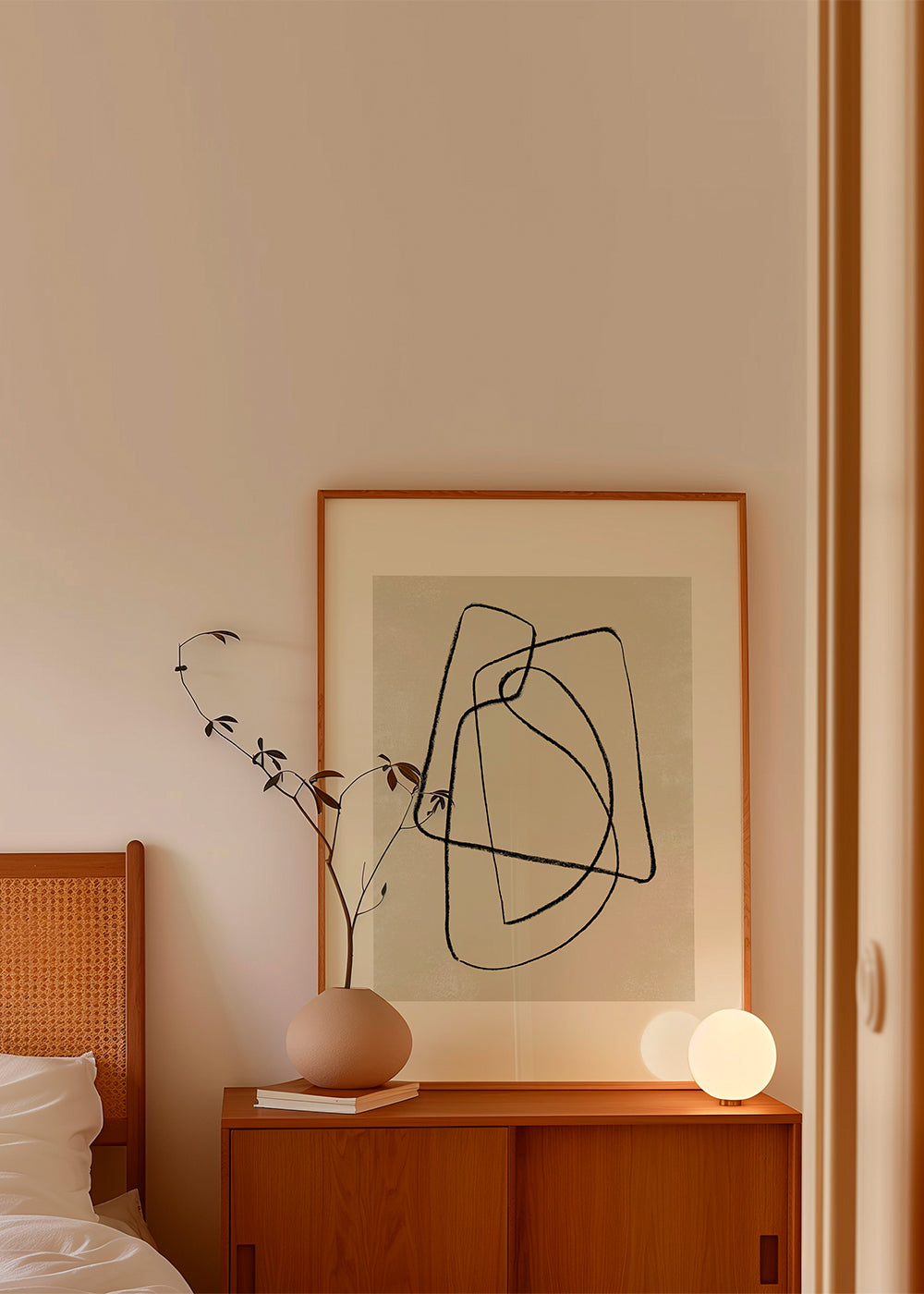 Minimalistisk plakat sorte streger på beige