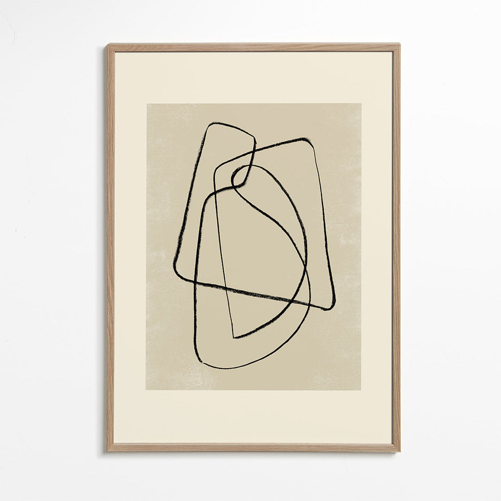 Minimalistisk plakat sorte streger på beige
