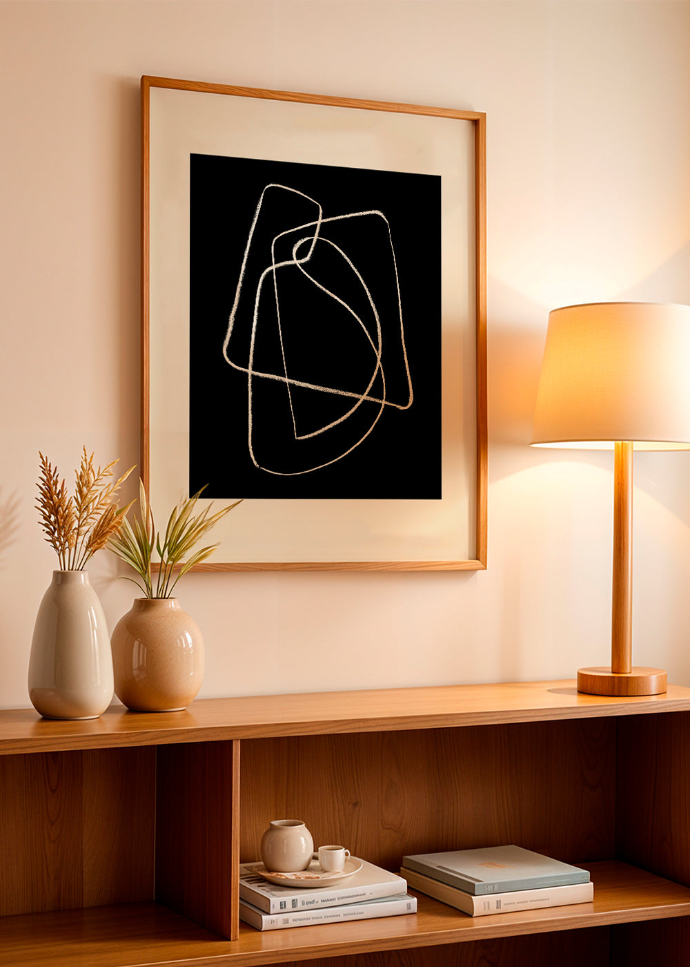 Sort-hvidt billede med abstrakt linjetegning