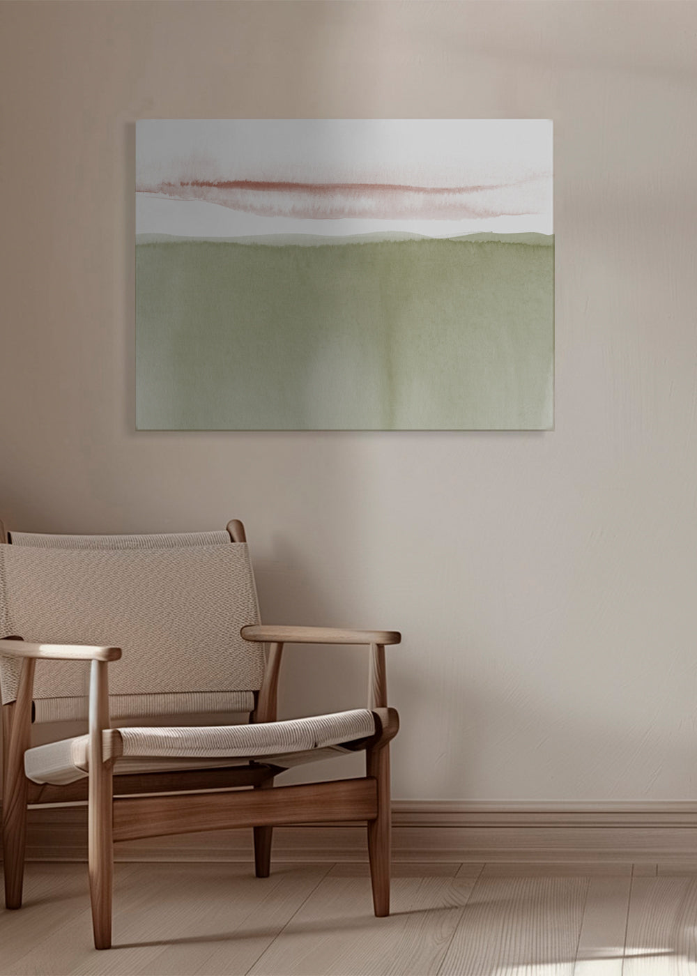 Landskab akvarel oliven grøn minimal