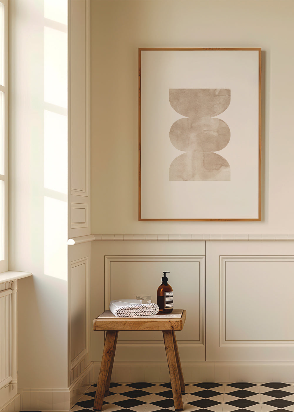 Abstrakt maleri beige med stablede former