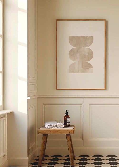 Abstrakt maleri beige med stablede former