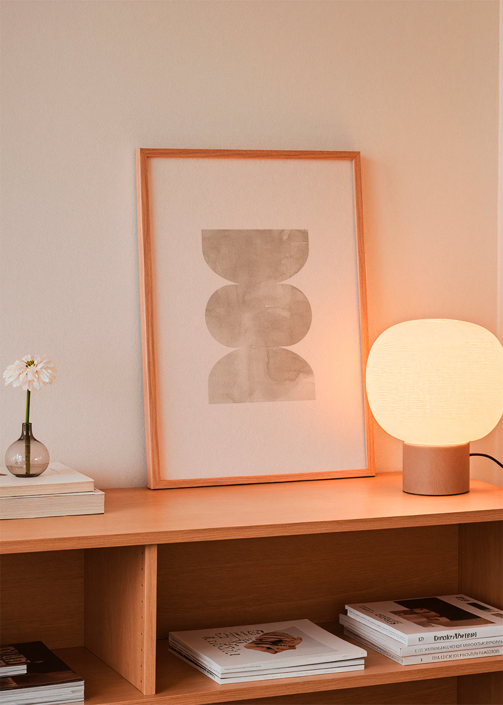 Abstrakt maleri beige med stablede former