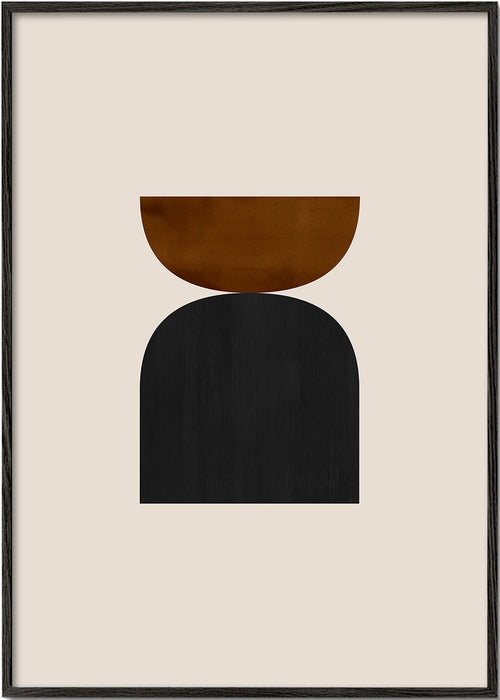 Geometrisk plakat med minimalistiske brune og sorte former