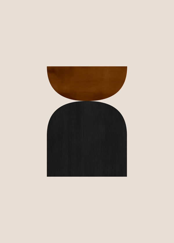 Geometrisk plakat med minimalistiske brune og sorte former
