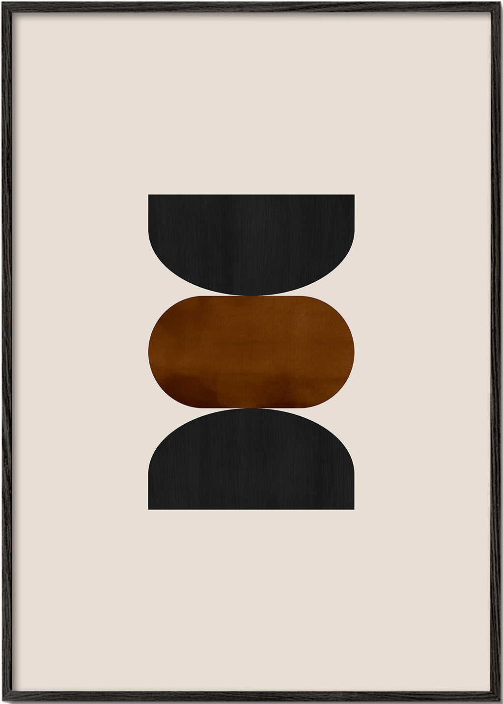 Geometrisk plakat stablet i beige, rust og sort