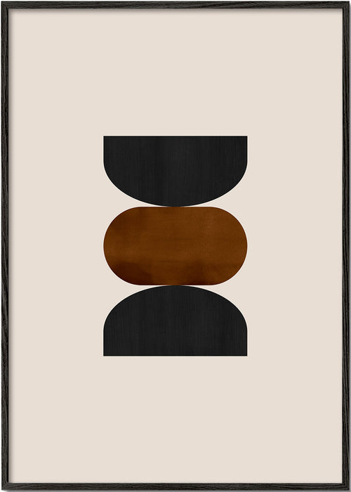 Geometrisk plakat stablet i beige, rust og sort