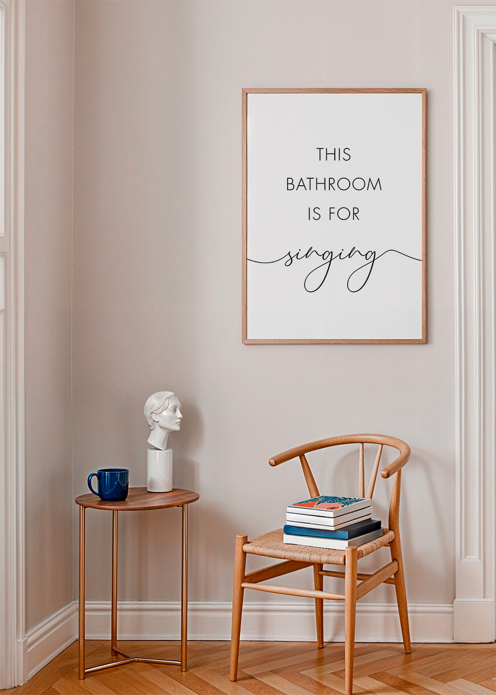 Minimalistisk plakat med badeværelsestekst