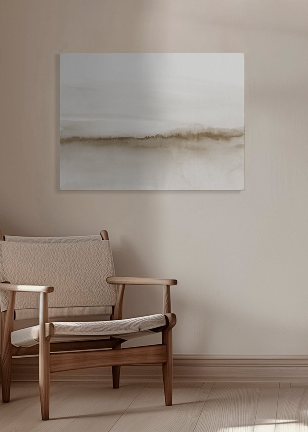 Akvarel-landskab i beige med minimalistisk udtryk