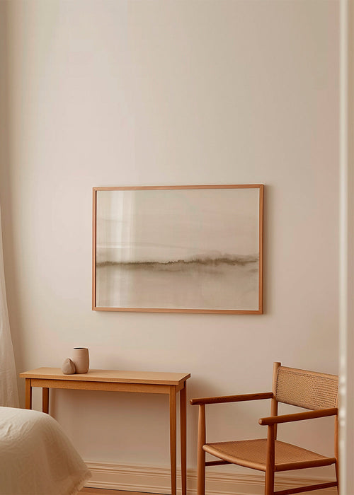 Akvarel-landskab i beige med minimalistisk udtryk