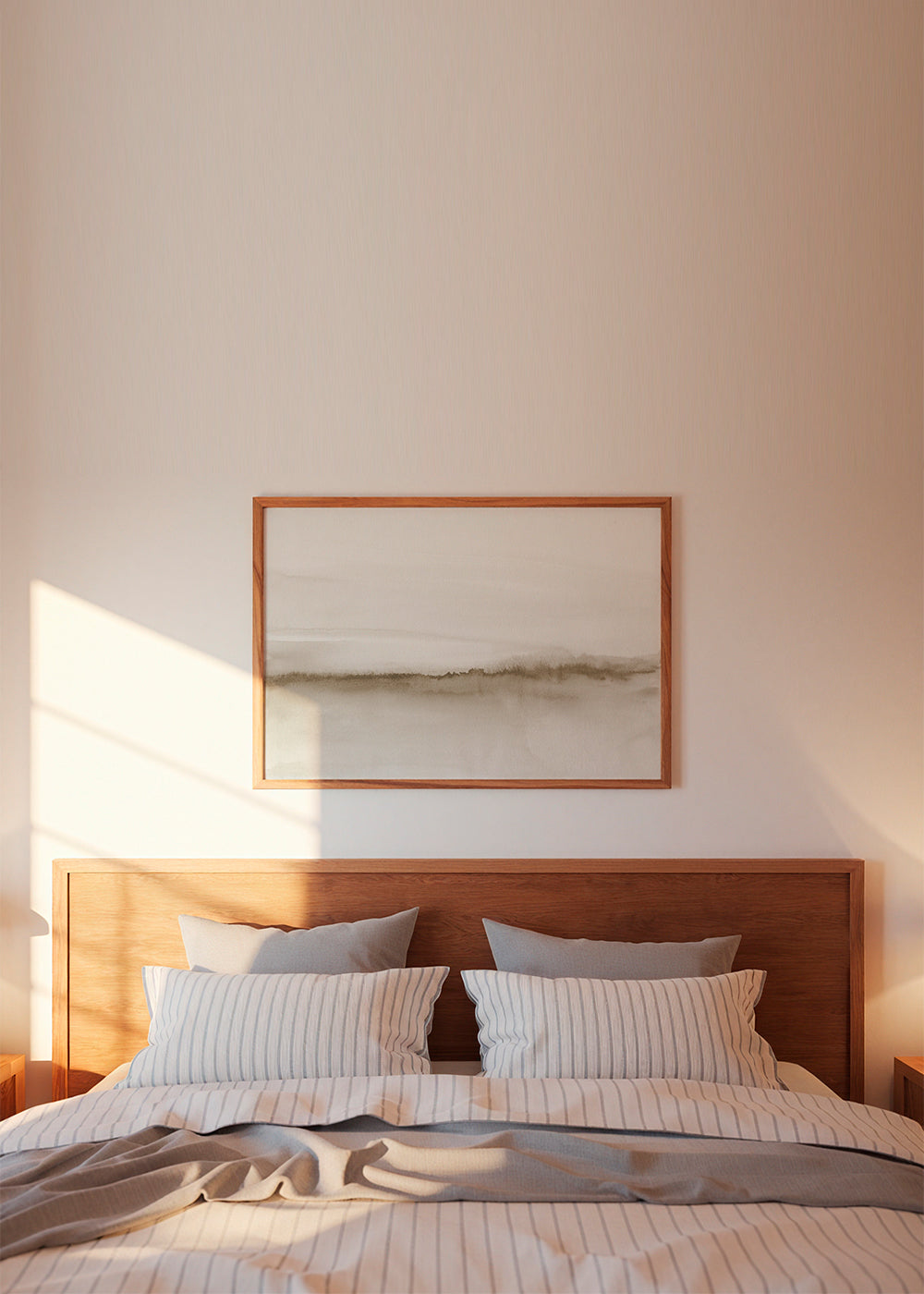 Akvarel-landskab i beige med minimalistisk udtryk