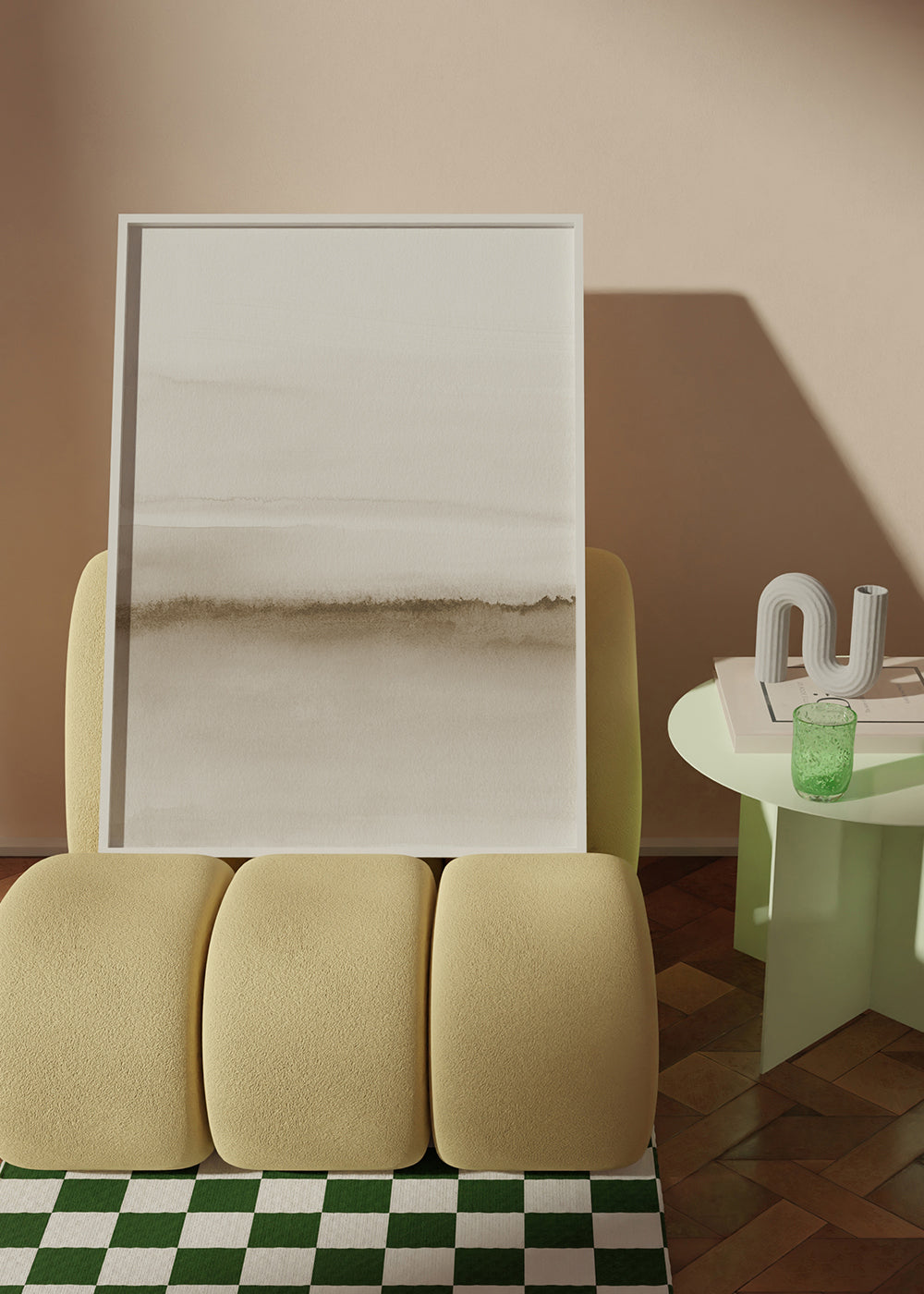 Landskabskunst i beige akvarel