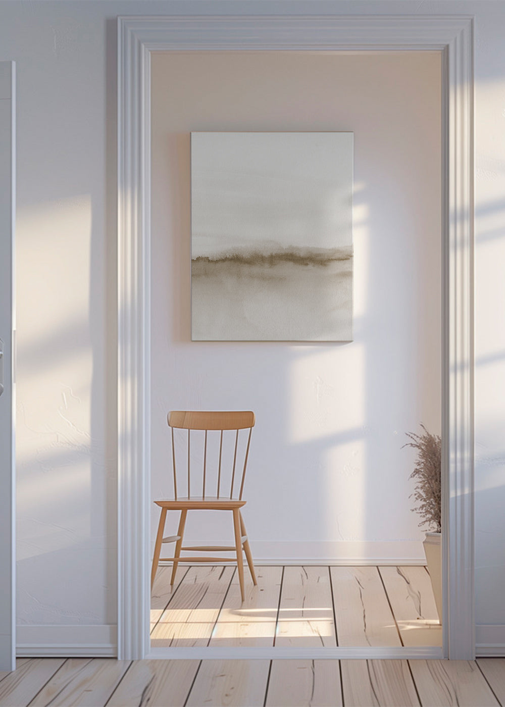 Landskabskunst i blød beige akvarel