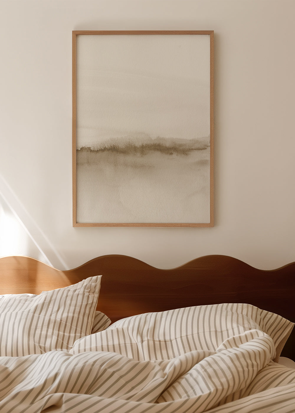 Landskabskunst i blød beige akvarel