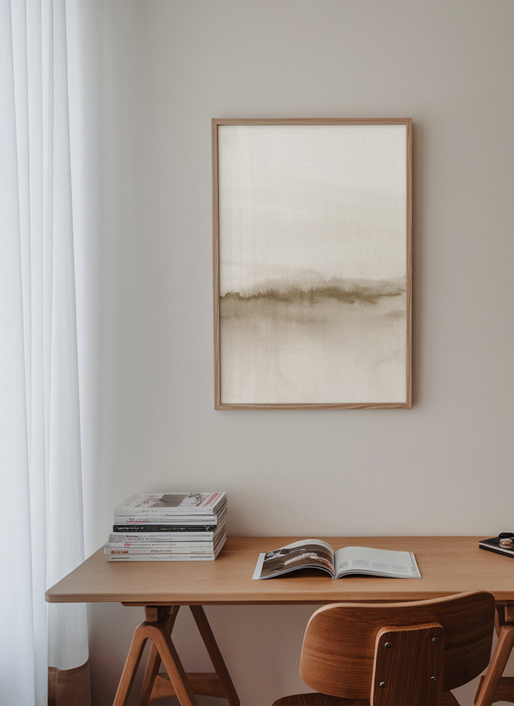 Landskabskunst i blød beige akvarel