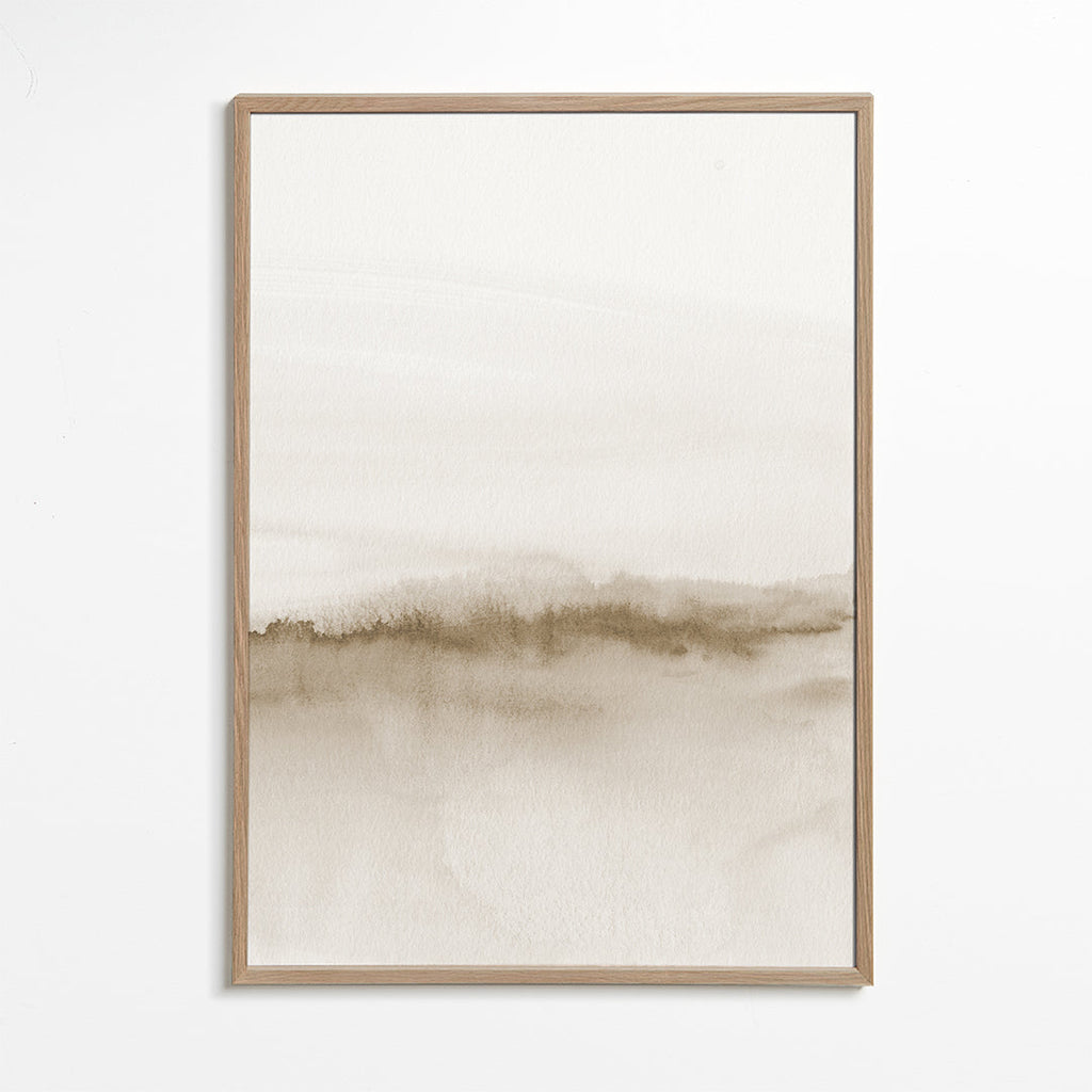 Landskabskunst i blød beige akvarel