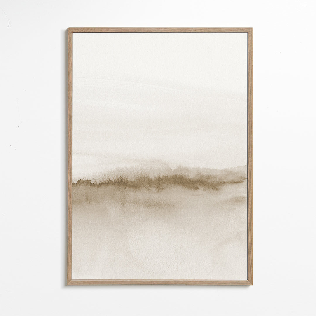 Landskabskunst i blød beige akvarel