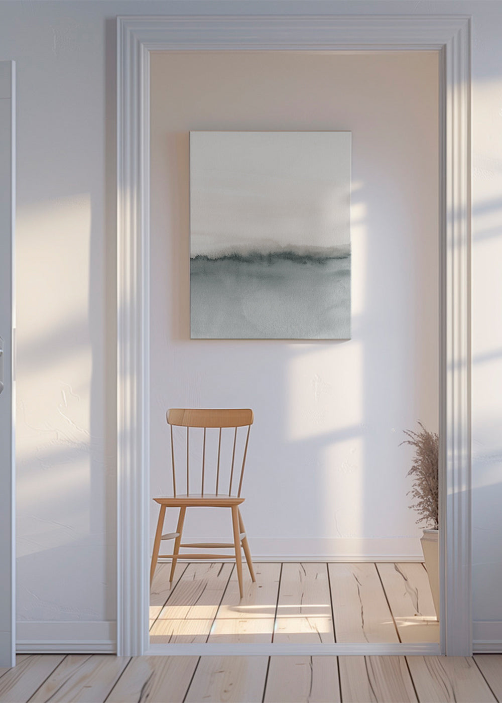 Minimal akvarel landskab i gråtoner