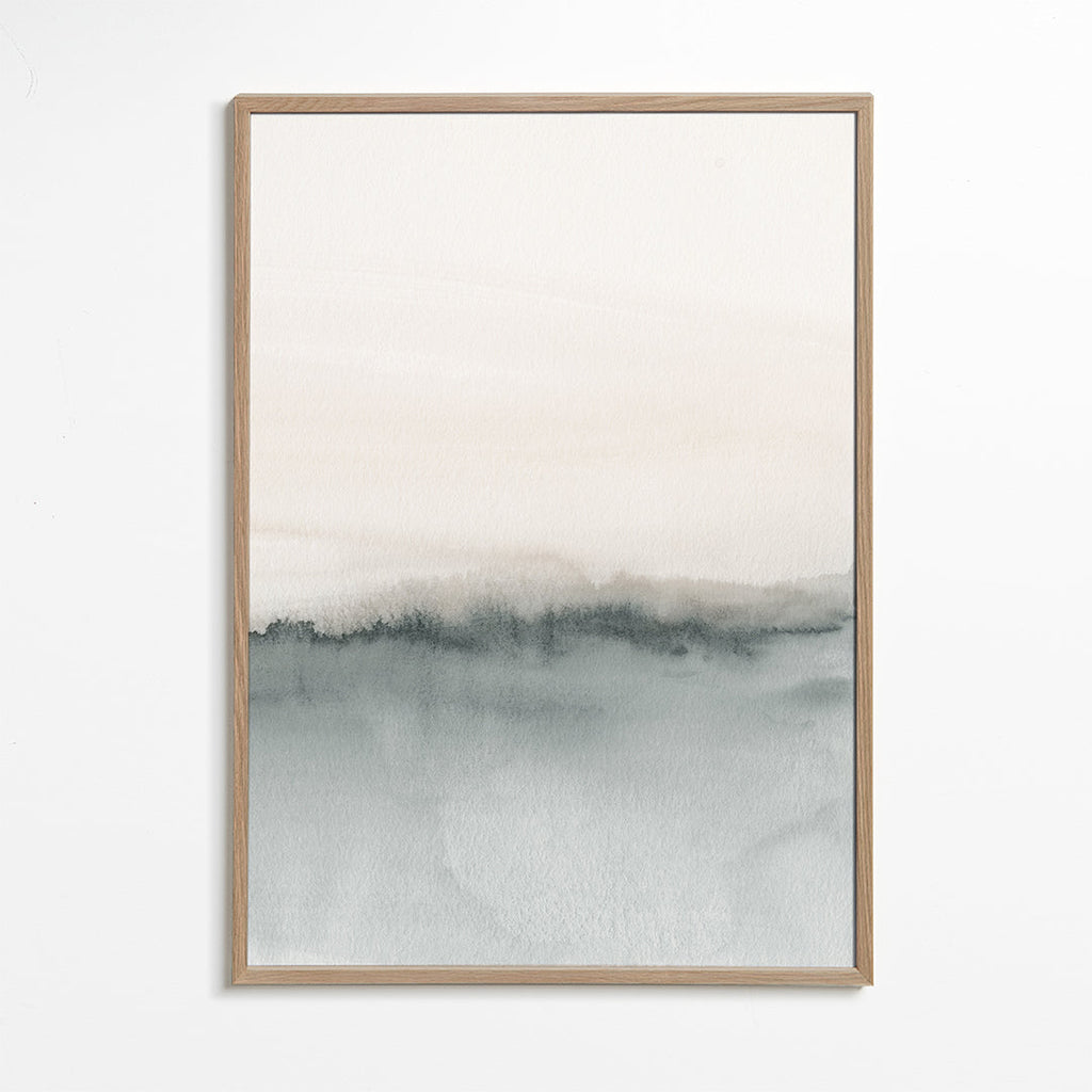 Minimal akvarel landskab i gråtoner