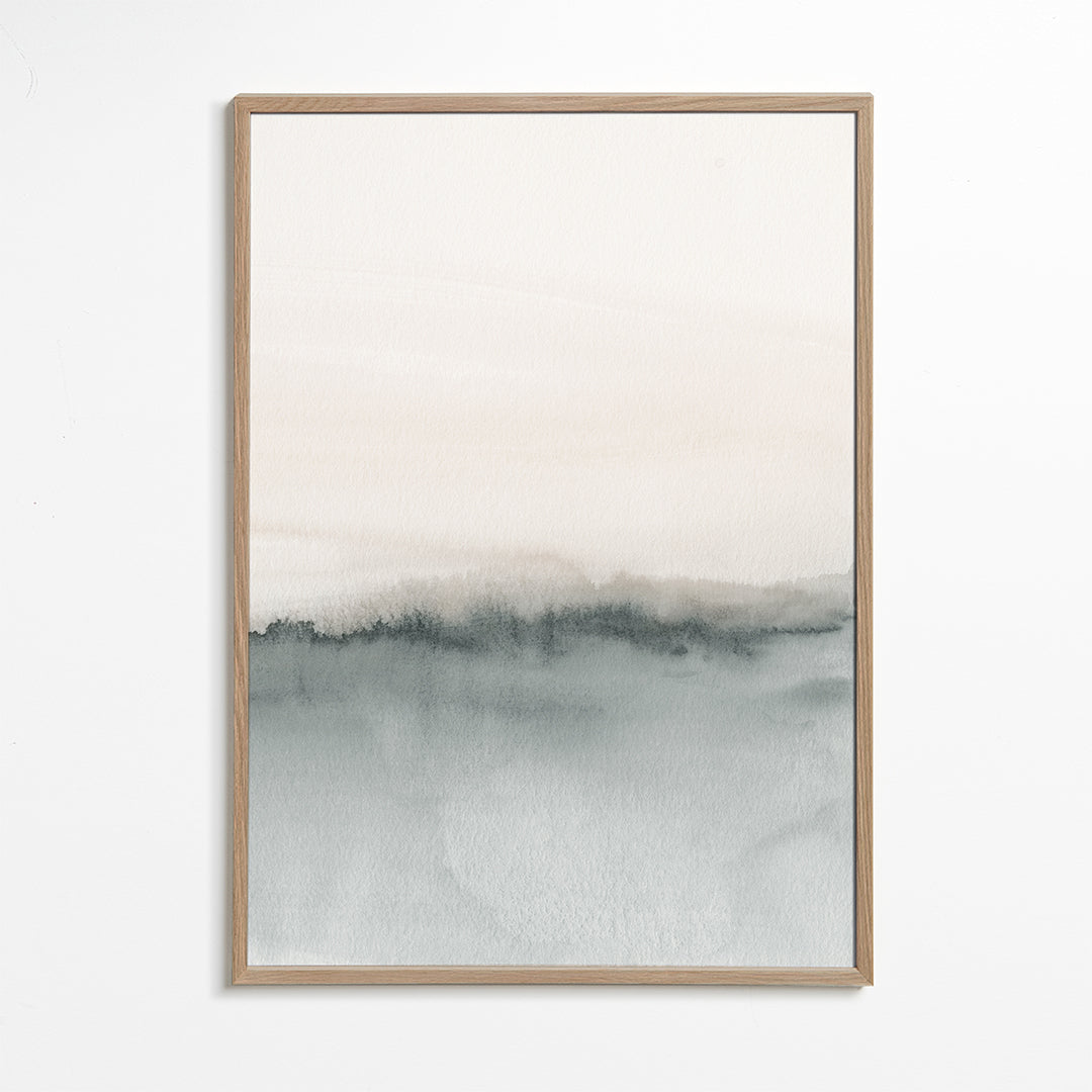 Minimal akvarel landskab i gråtoner