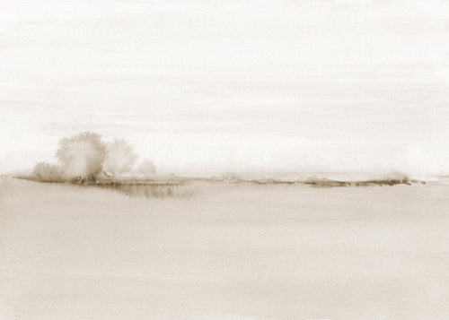 Landskab akvarel i sepia med blød horisont