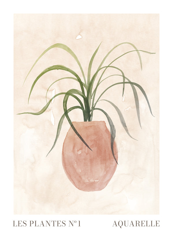 Botanisk plakat: plante i pot akvarel