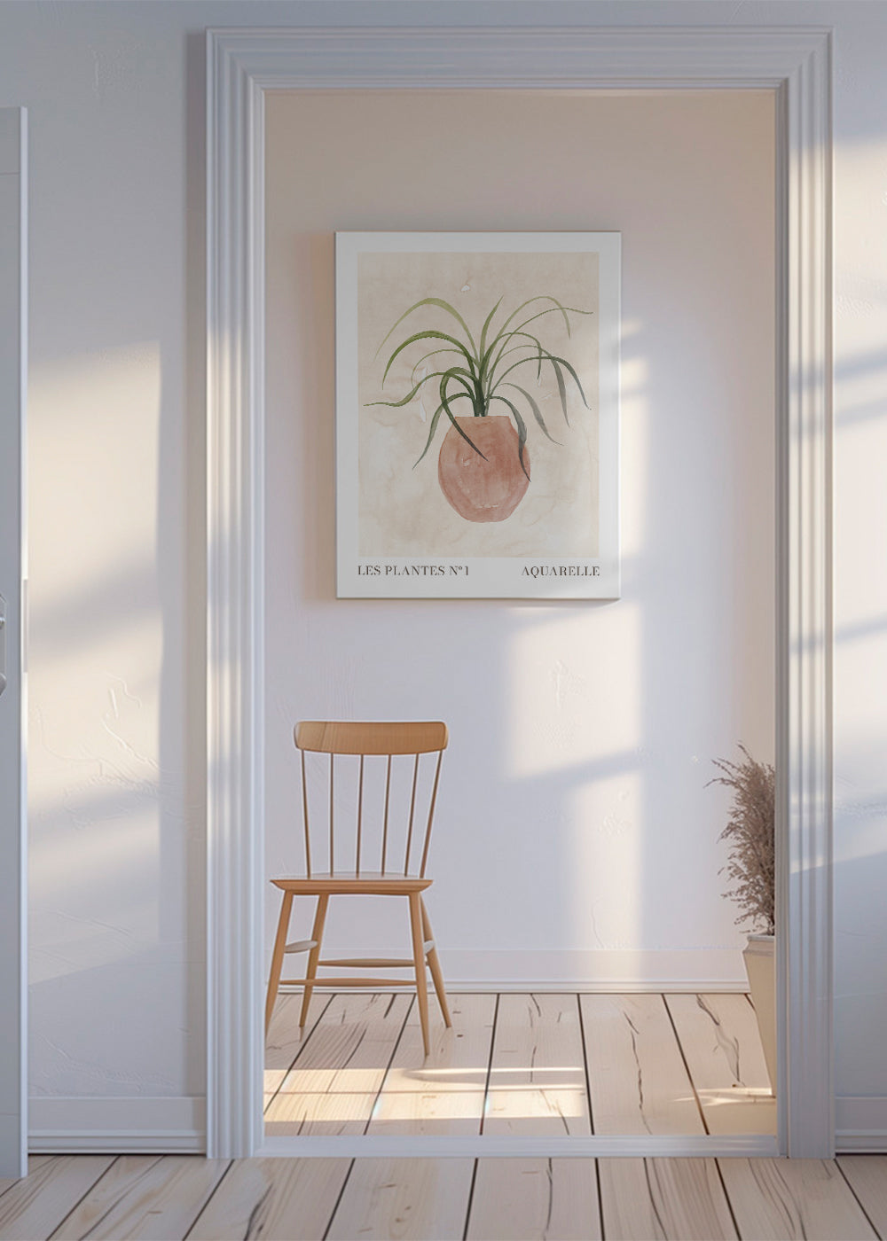 Botanisk plakat: plante i pot akvarel