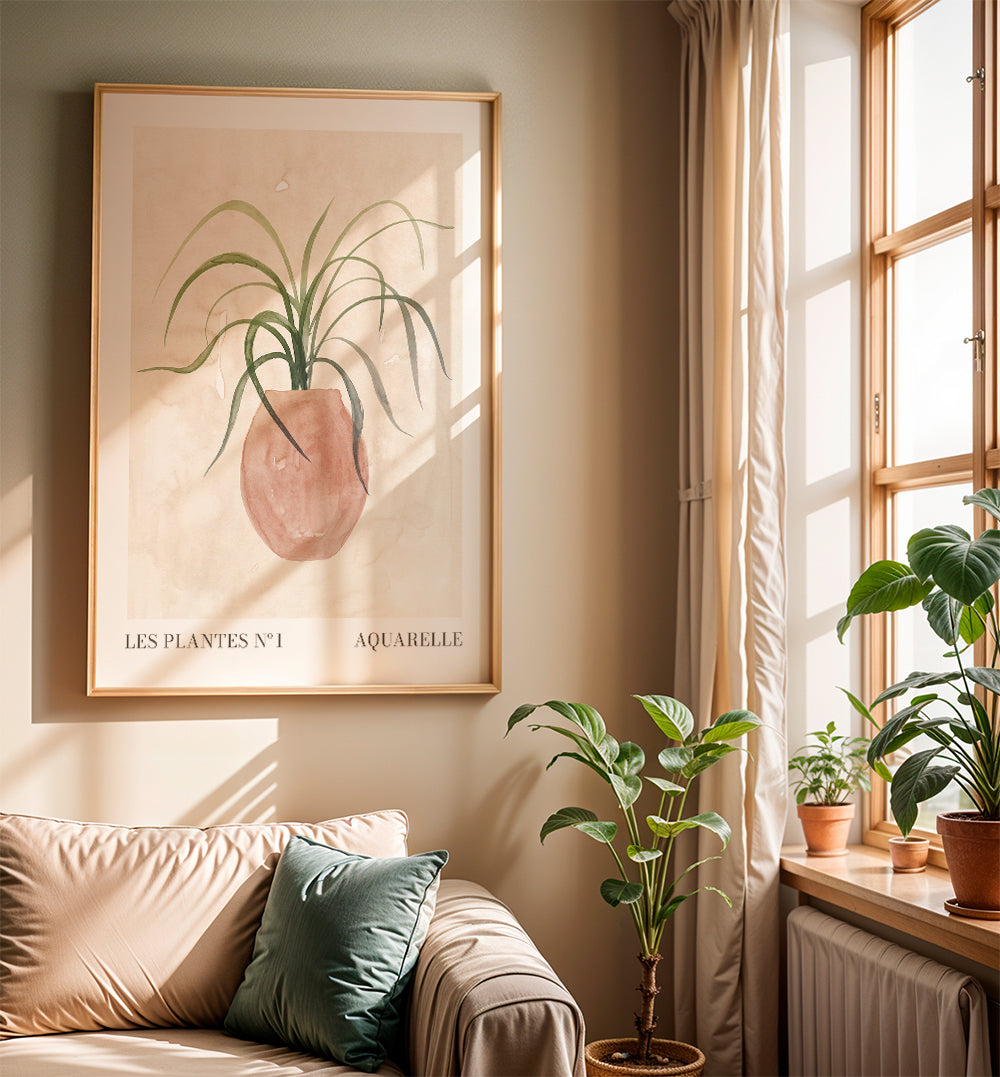 Botanisk plakat: plante i pot akvarel