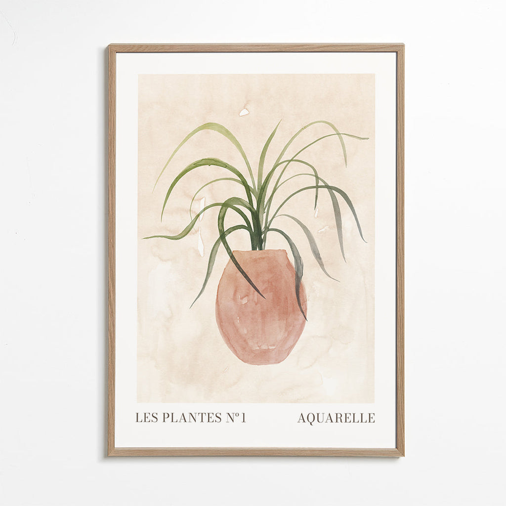 Botanisk plakat: plante i pot akvarel