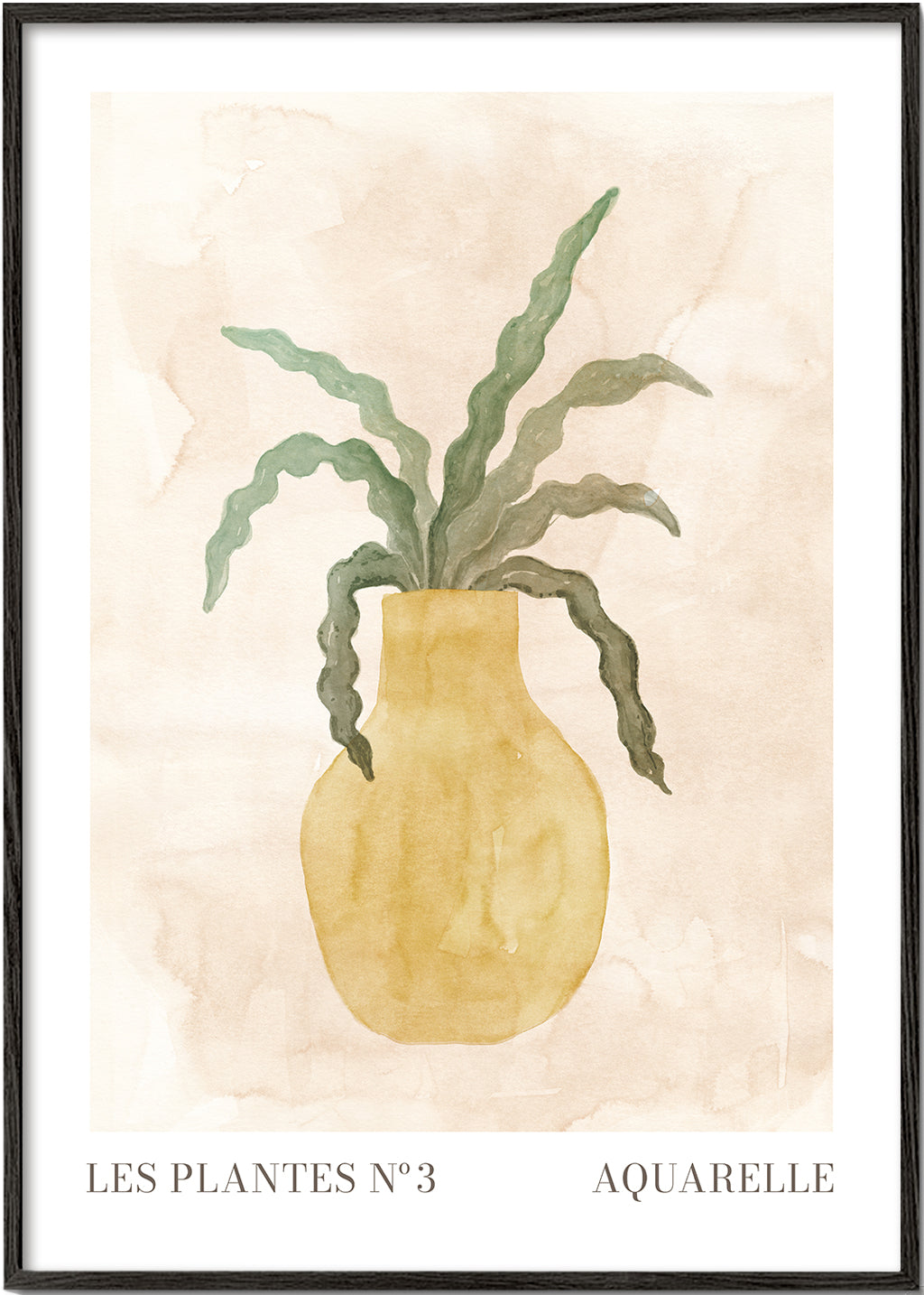Botanisk plakat: gul vase med bølgede blade