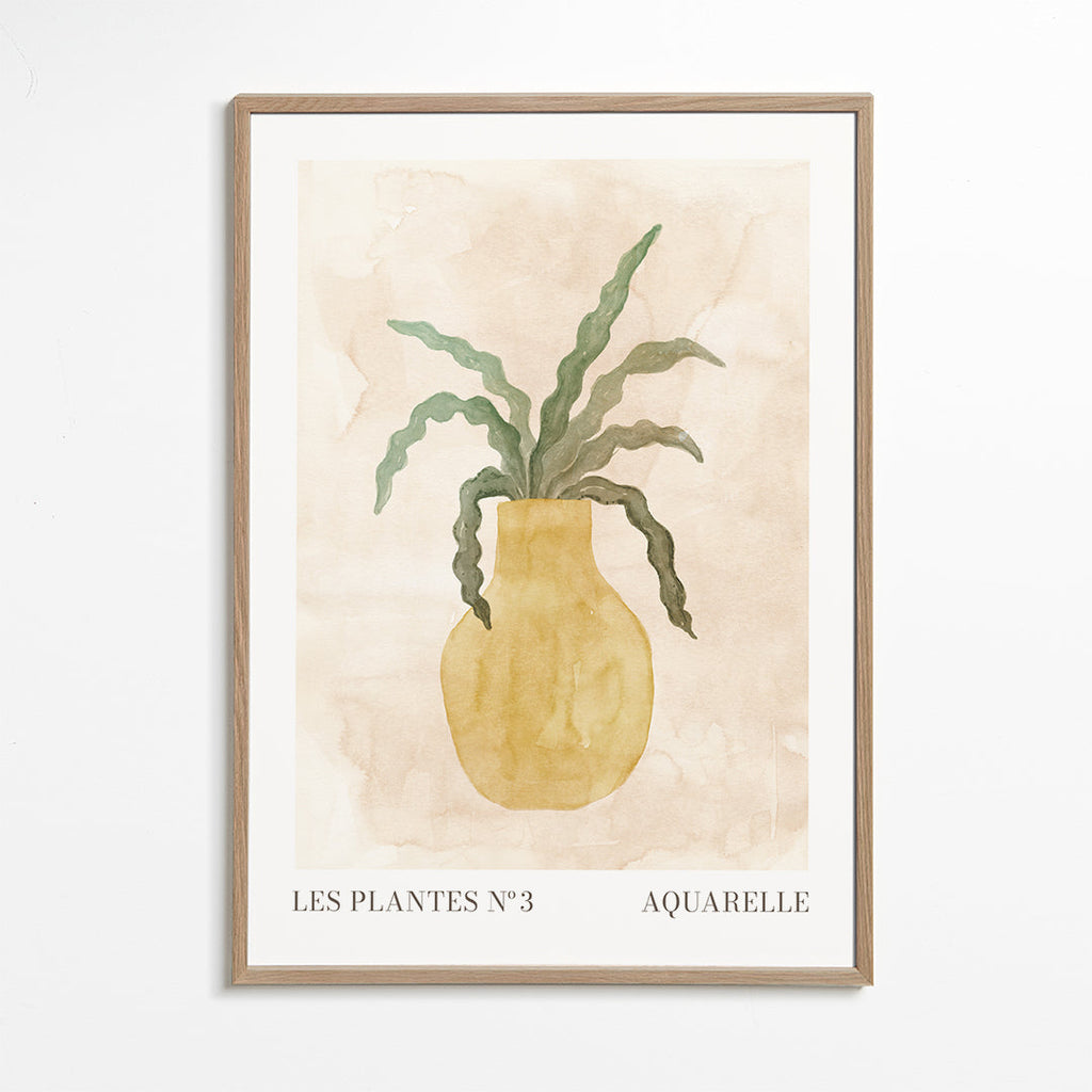 Botanisk plakat: gul vase med bølgede blade